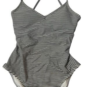 Aerie Black and White Striped One Piece Swimsuit